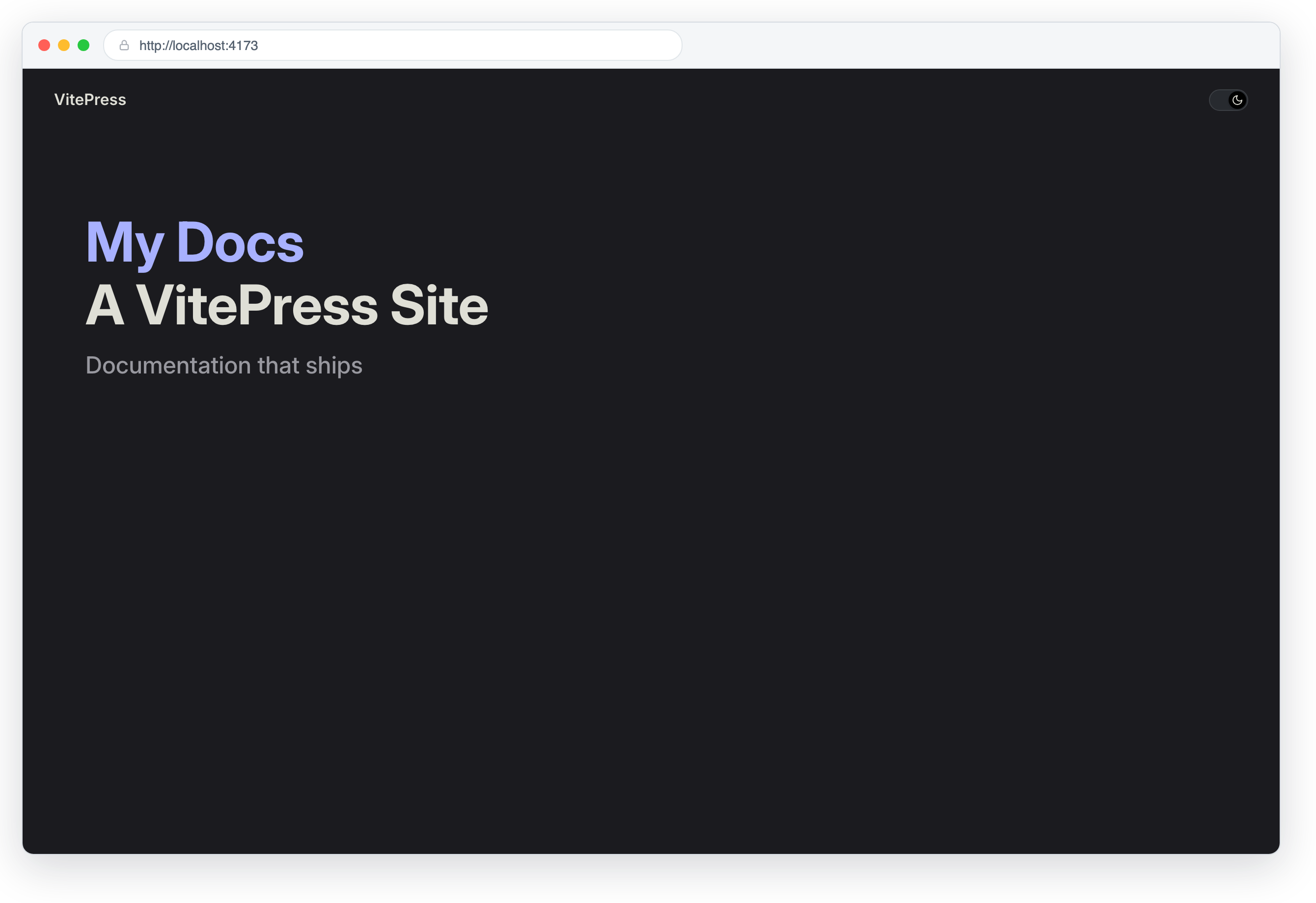 The default VitePress home page in a browser at http://localhost:4173.
